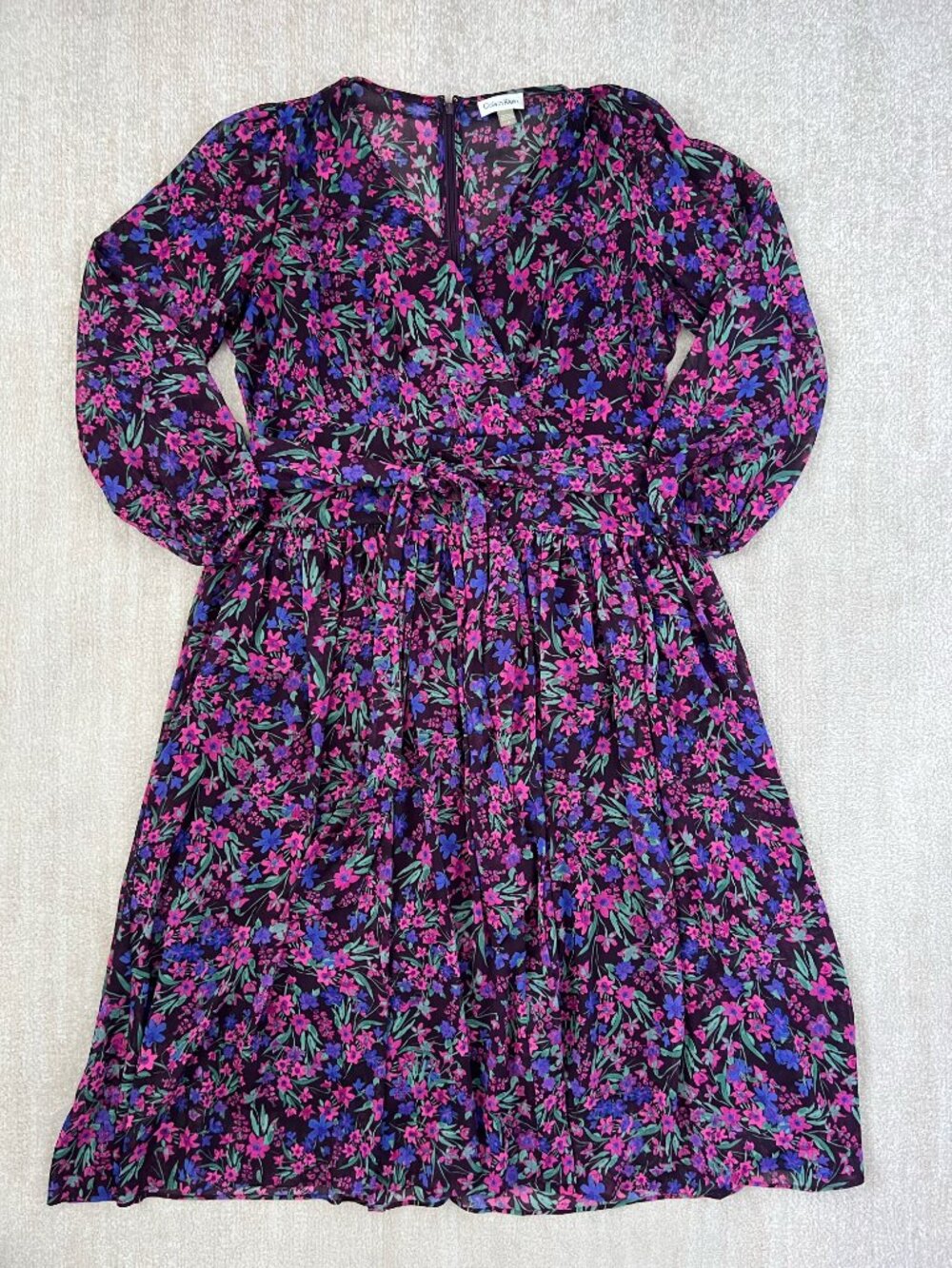 Calvin Klein Floral Chiffon Faux Wrap Midi Dress 14